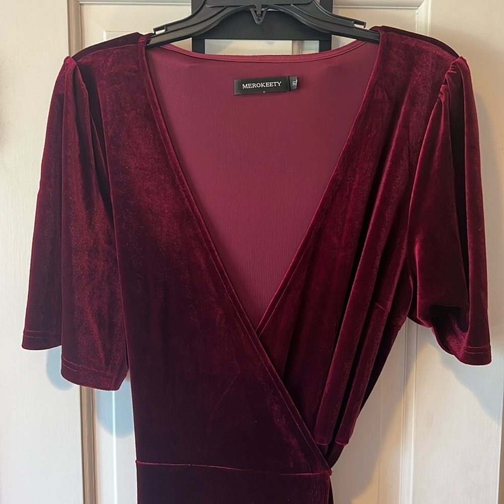 Floor length velvet dress maroon